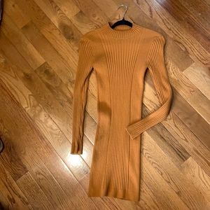 Forever 21 long sleeve mock turtle neck knit dress in orange/ camel/ tan.